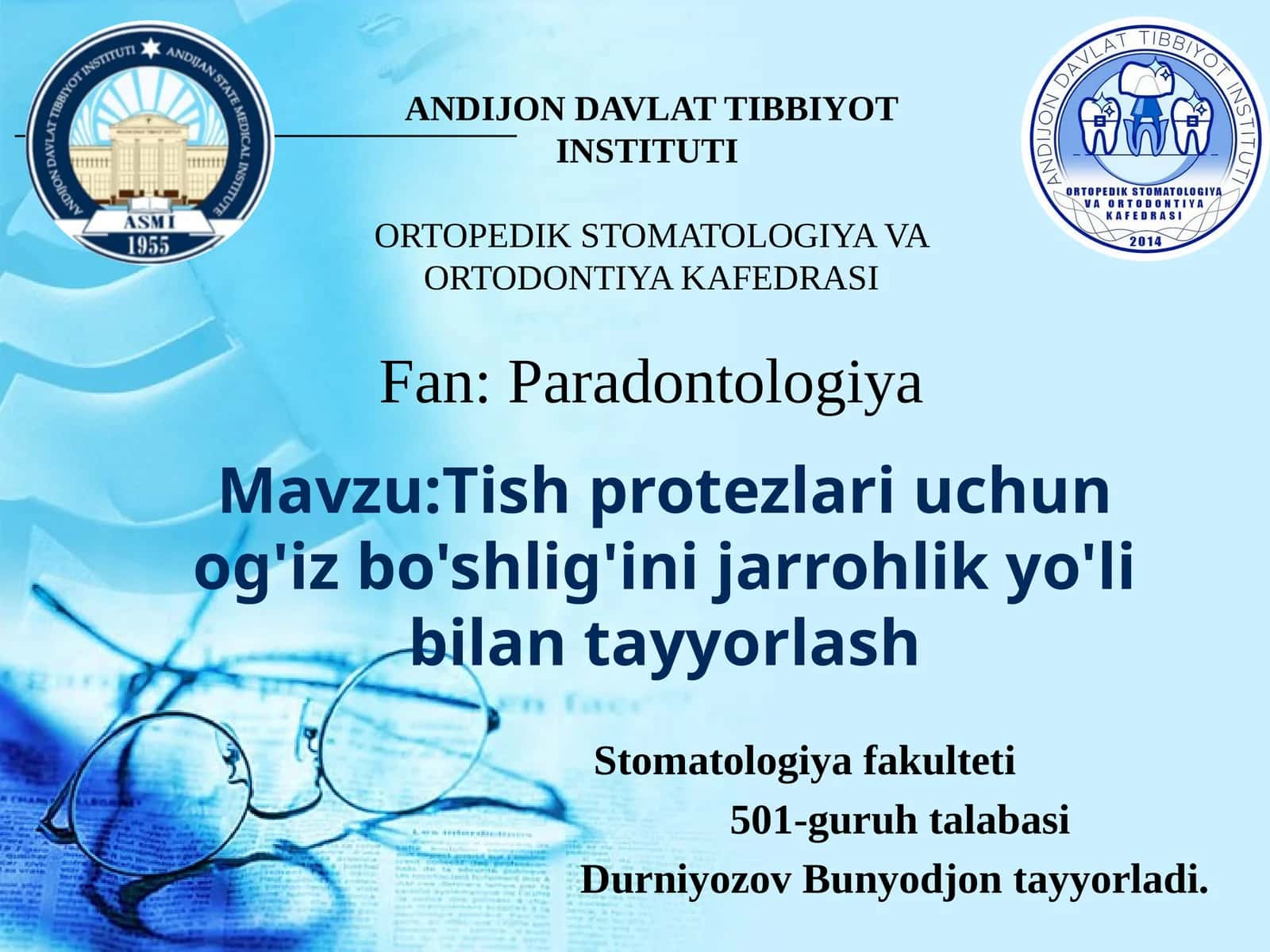 Tish protezlari uchun og'iz bo'shlig'ini jarrohlik yo'li bilan tayyorlash 1