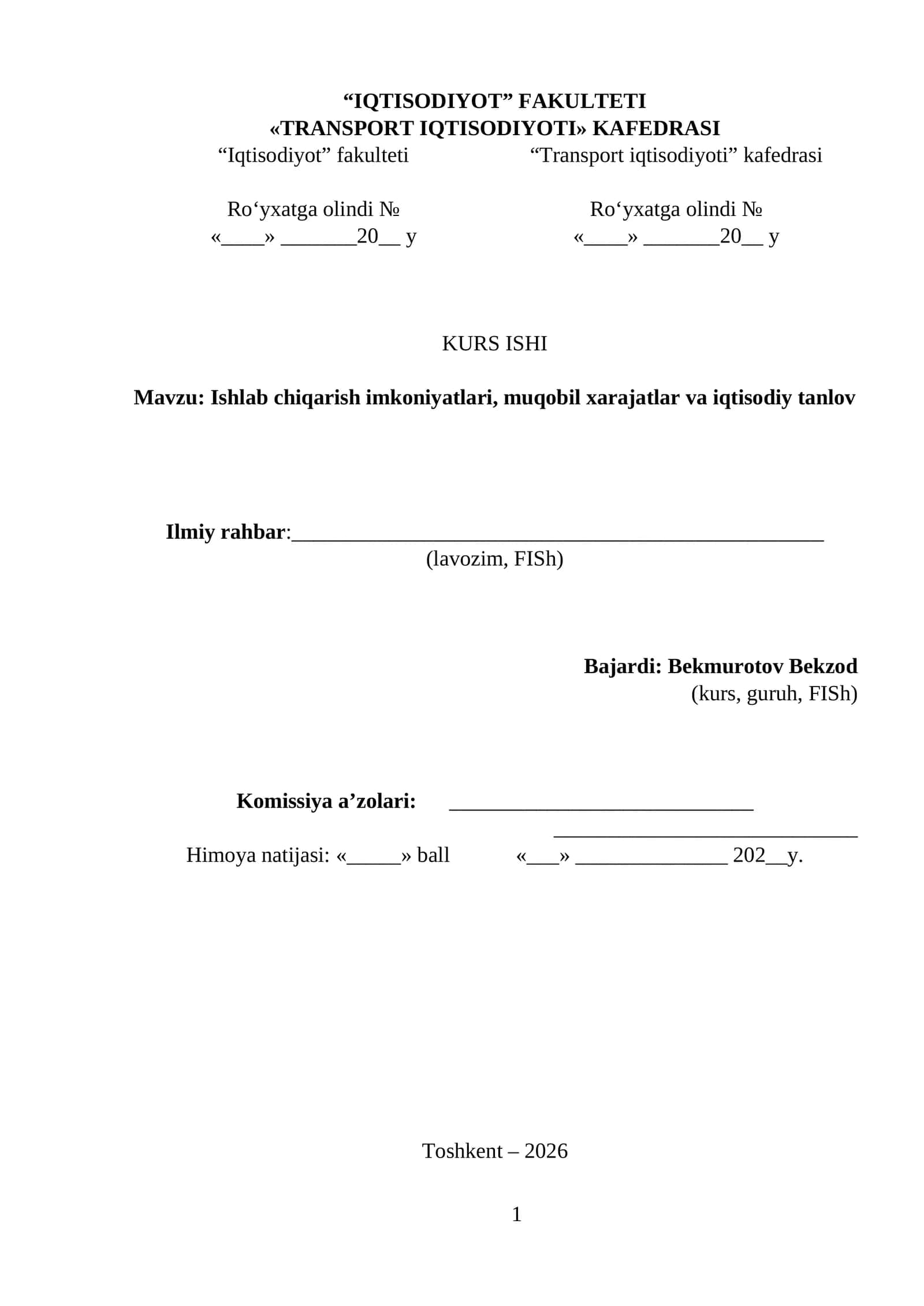 Transport iqtisodiyoti kurs ishi 1