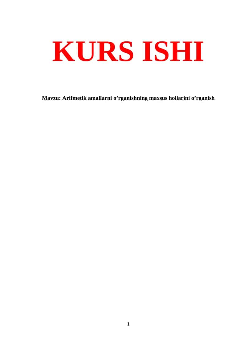 Arifmetik amallarni o’rganishning maxsus hollarini o’rganish 1