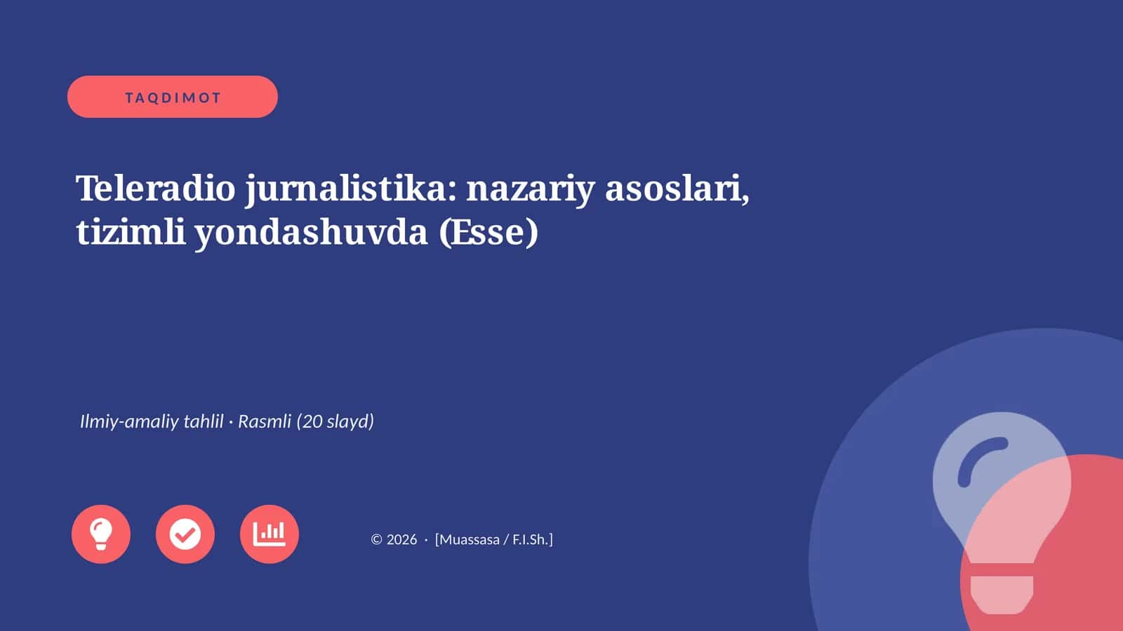 Teleradio jurnalistika: nazariy asoslari, tizimli yondashuvda (Esse) 1