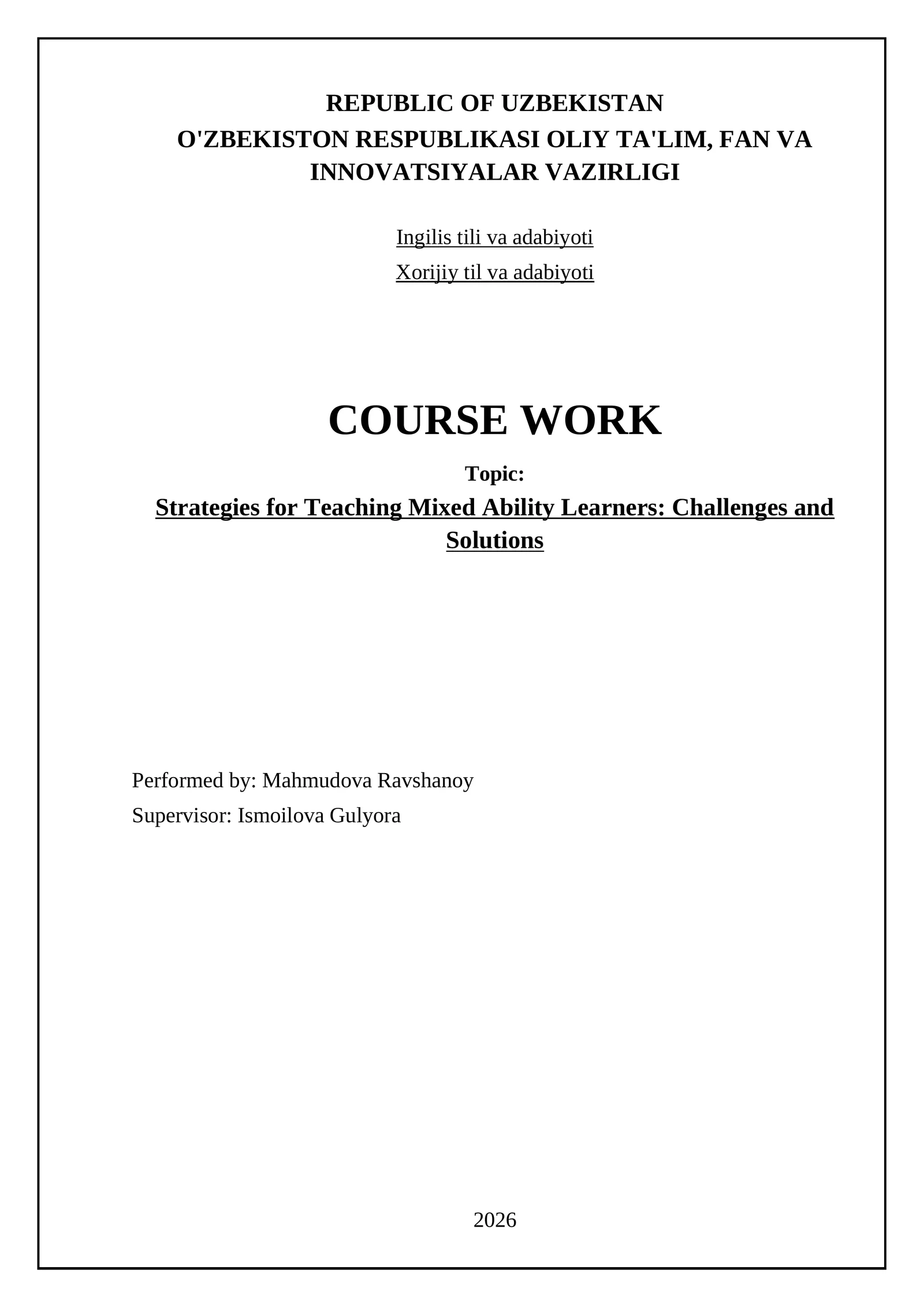 Strategies for Teaching Mixed Ability Learners: Challenges and Solutions 1