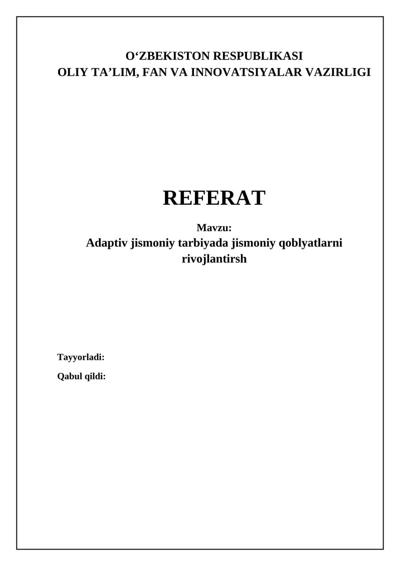 Adaptiv jismoniy tarbiya: Asosiy tushunchalar va baholash 1