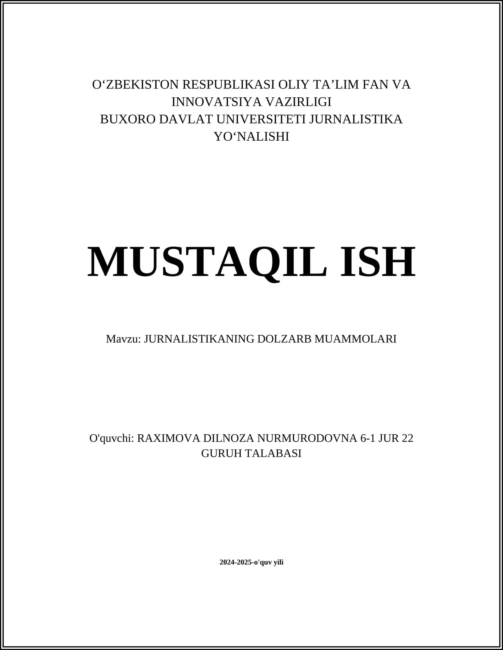 JURNALISTIKANING DOLZARB MUAMMOLARI 1