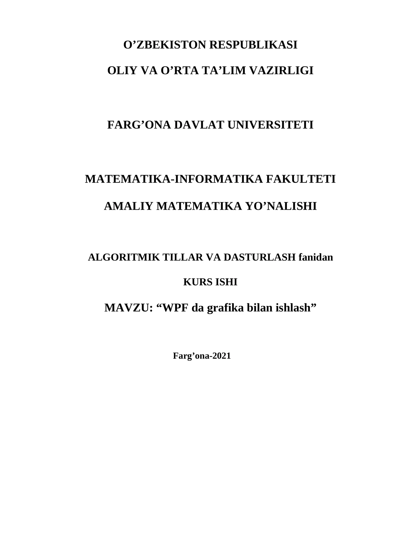 KURS ISHI "WPF da grafika bilan ishlash" 1