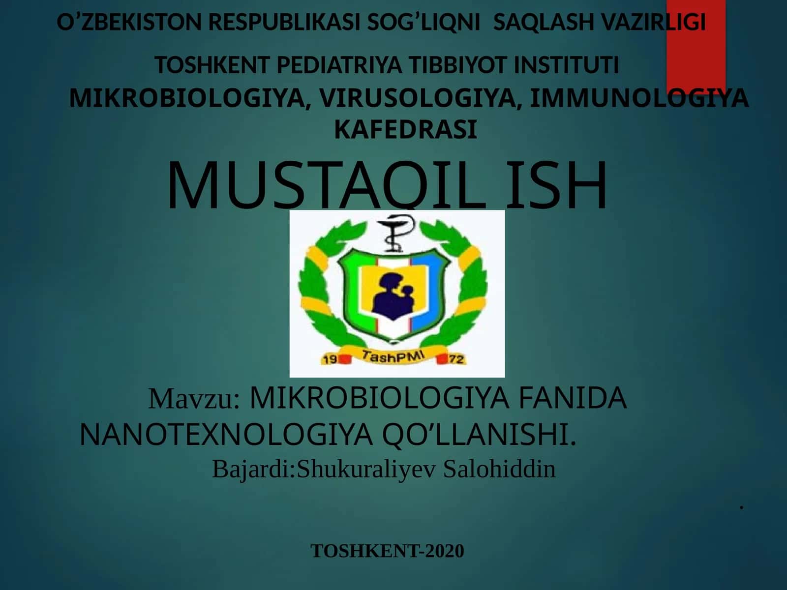 MIKROBIOLOGIYA FANIDA NANOTEXNOLOGIYA QO’LLANISHI 1