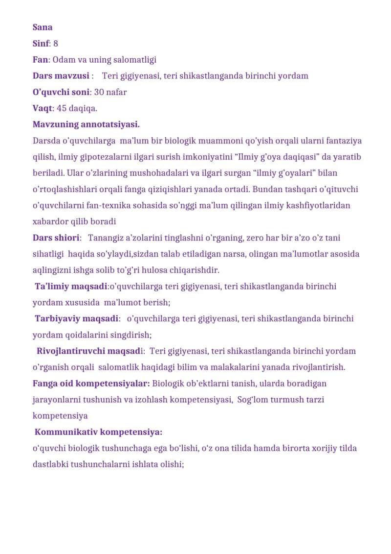 Teri gigiyenasi, teri shikastlanganda birinchi yordam ko‘rsatish 1