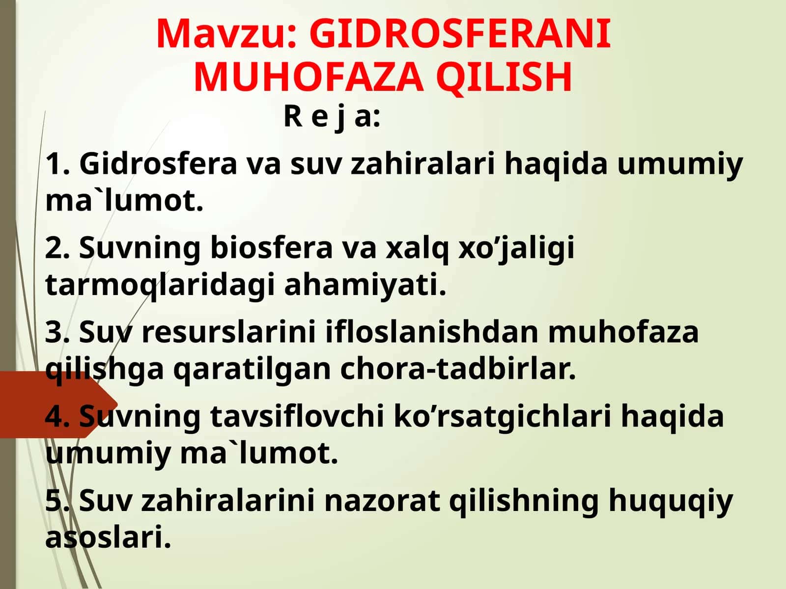 GIDROSFERANI MUHOFAZA QILISH 1