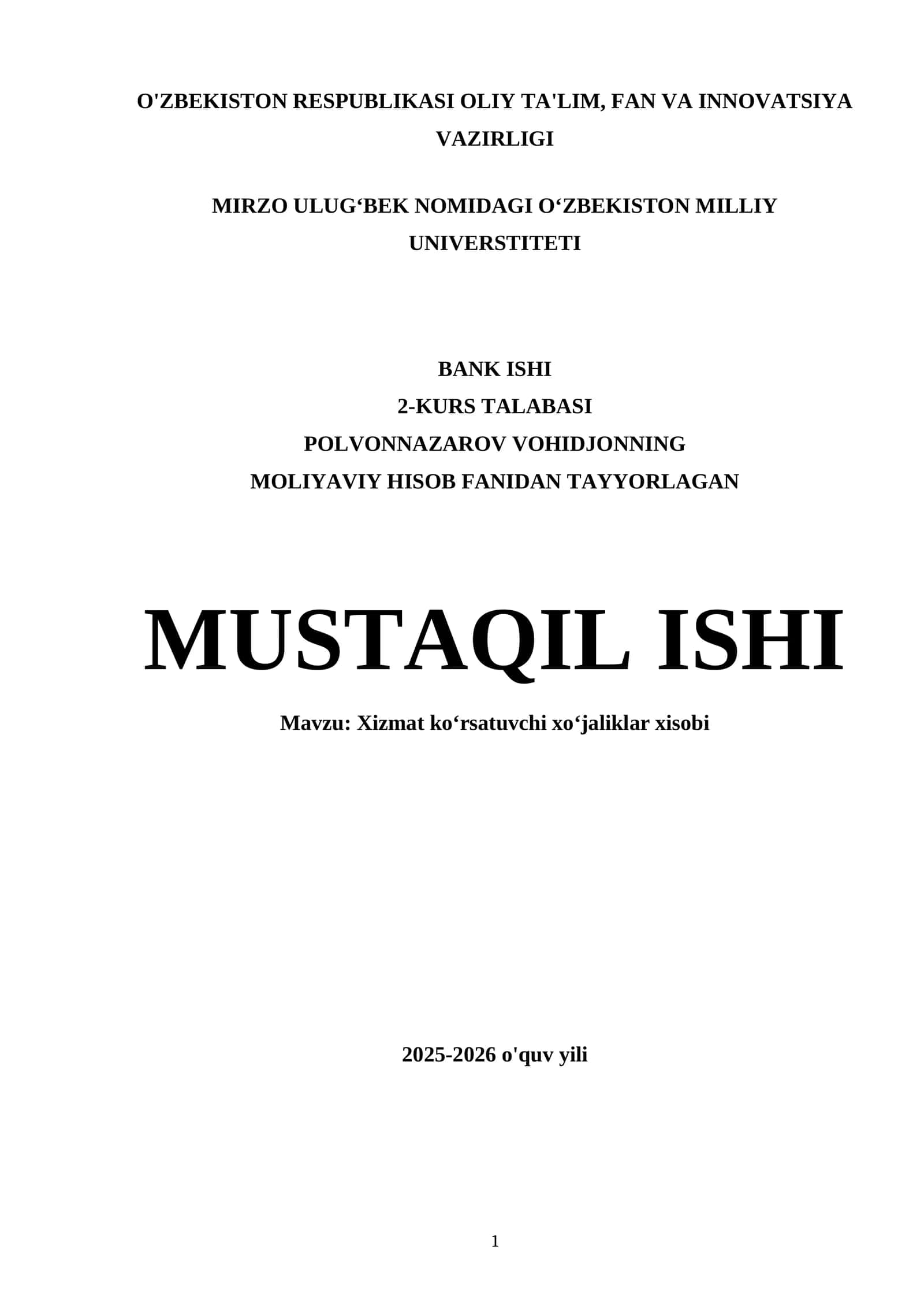 Xizmat koʻrsatuvchi xoʻjaliklar xisobi 1