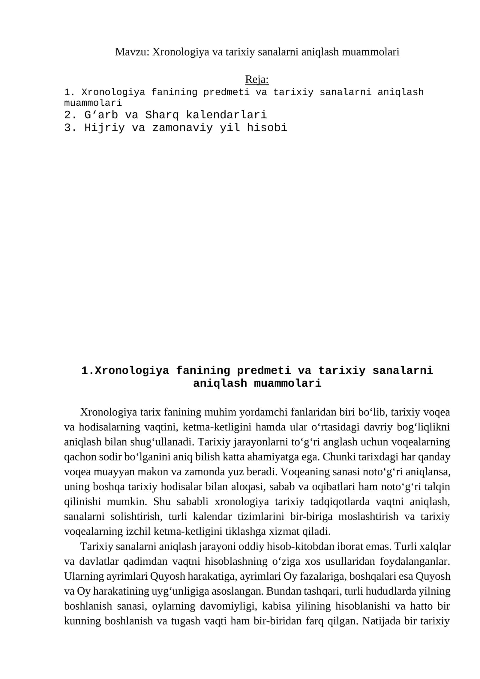 Xronologiya va tarixiy sanalarni aniqlash muammolari 1
