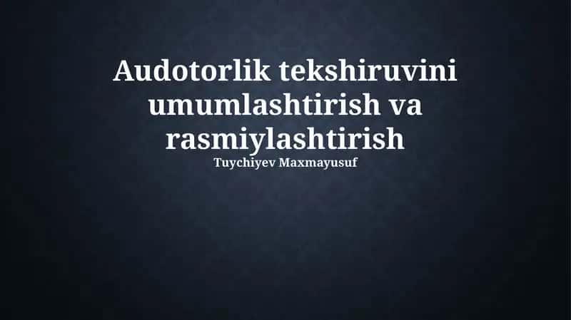 Ovozli Boshqaruvni Umumiylashtirish va Rasmiylashtirishga Kirish 1