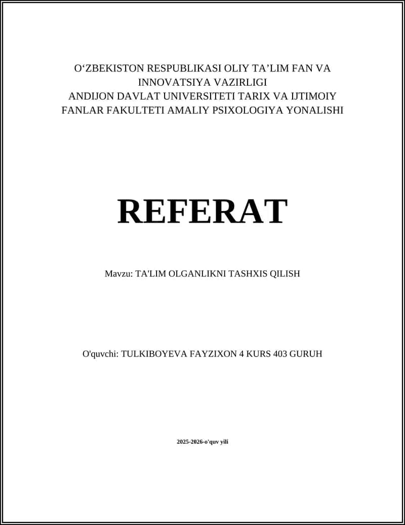 TA'LIM OLGANLIKNI TASHXIS QILISH 1
