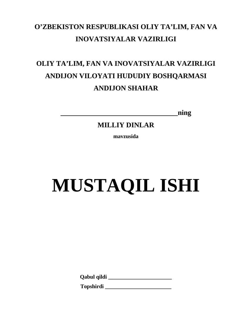 Mavzu. MILLIY DINLAR 1