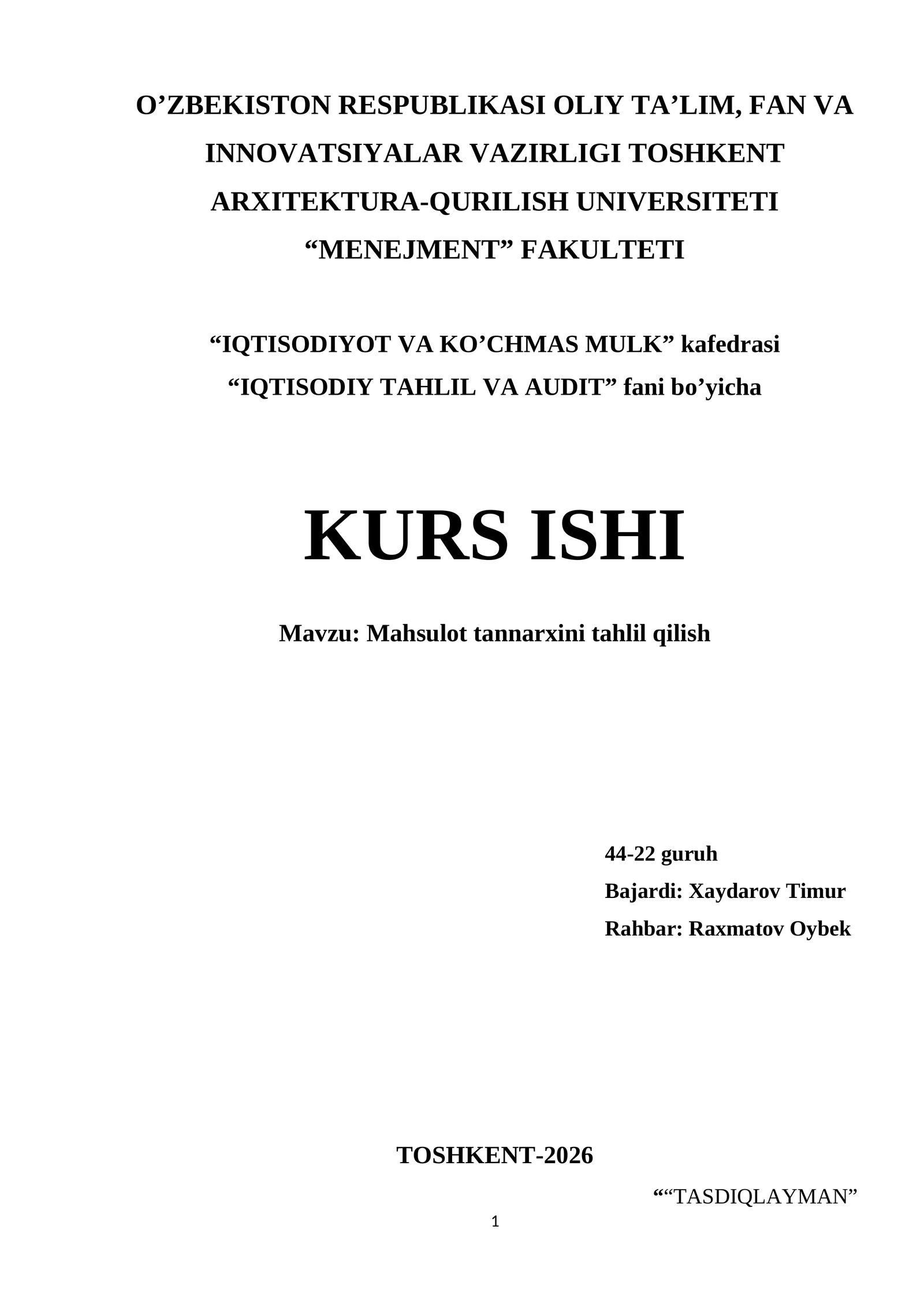 Mahsulot tannarxini tahlil qilish 1