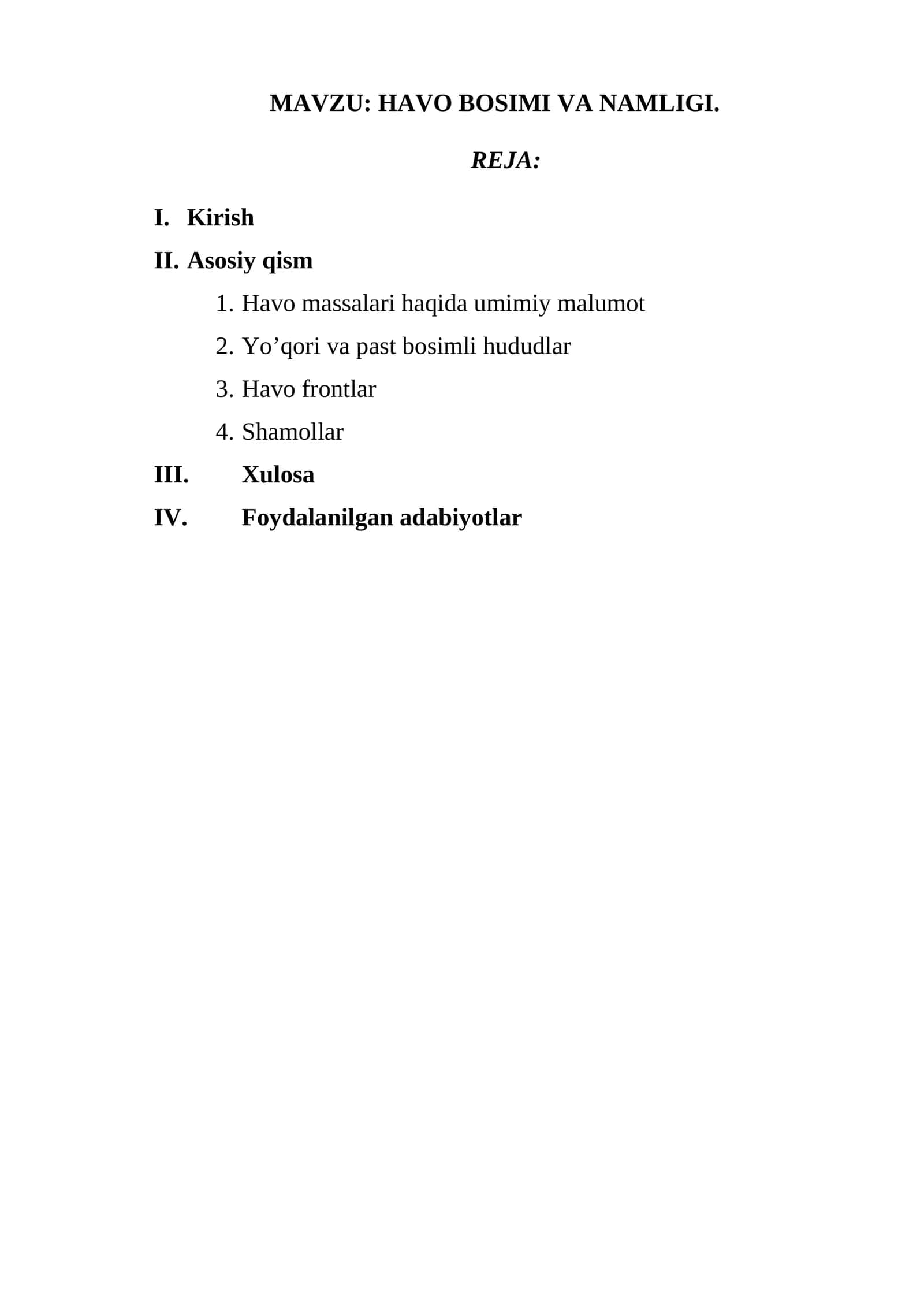 HAVO BOSIMI VA NAMLIGI 1