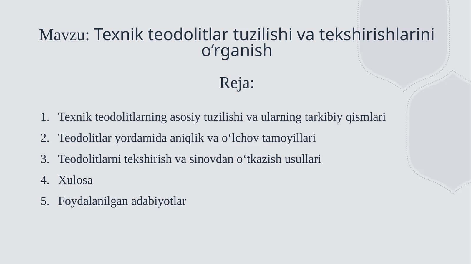 Texnik teodolitlar tuzilishi va tekshirishlarini o‘rganish 1