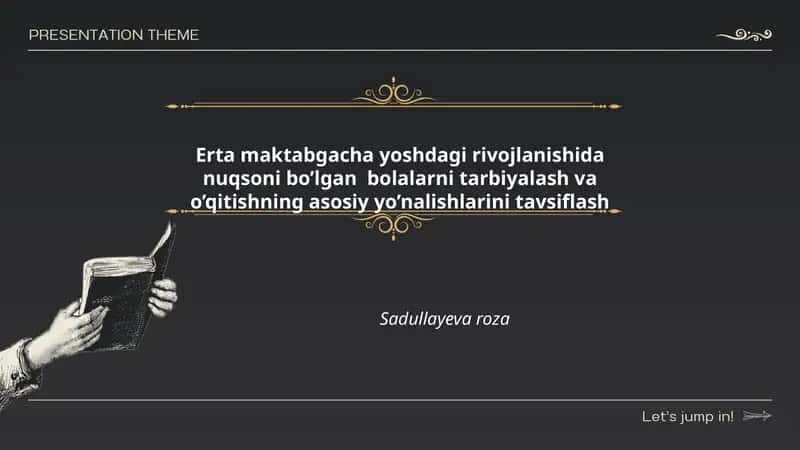 Erta maktabgacha yoshdagi rivojlanishida nuqsoni bo’lgan bolalarni tarbiyalash va o’qitishning asosiy yo’nalishlarini tavsiflash 1