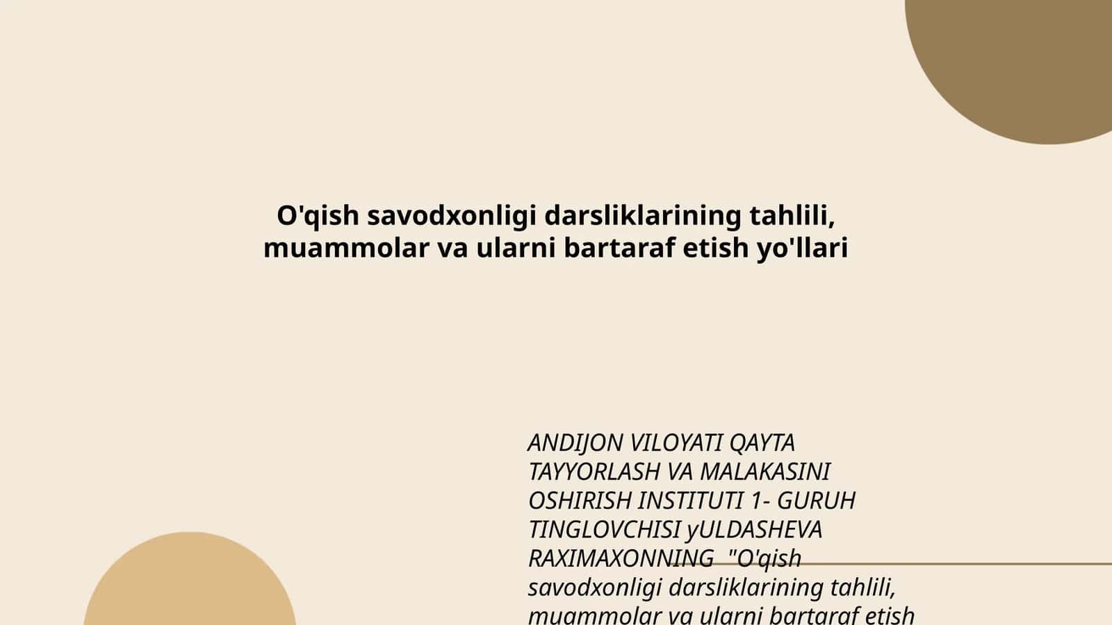 O'qish savodxonligi darsliklarining tahlili, muammolar va ularni bartaraf etish yo'llari 1