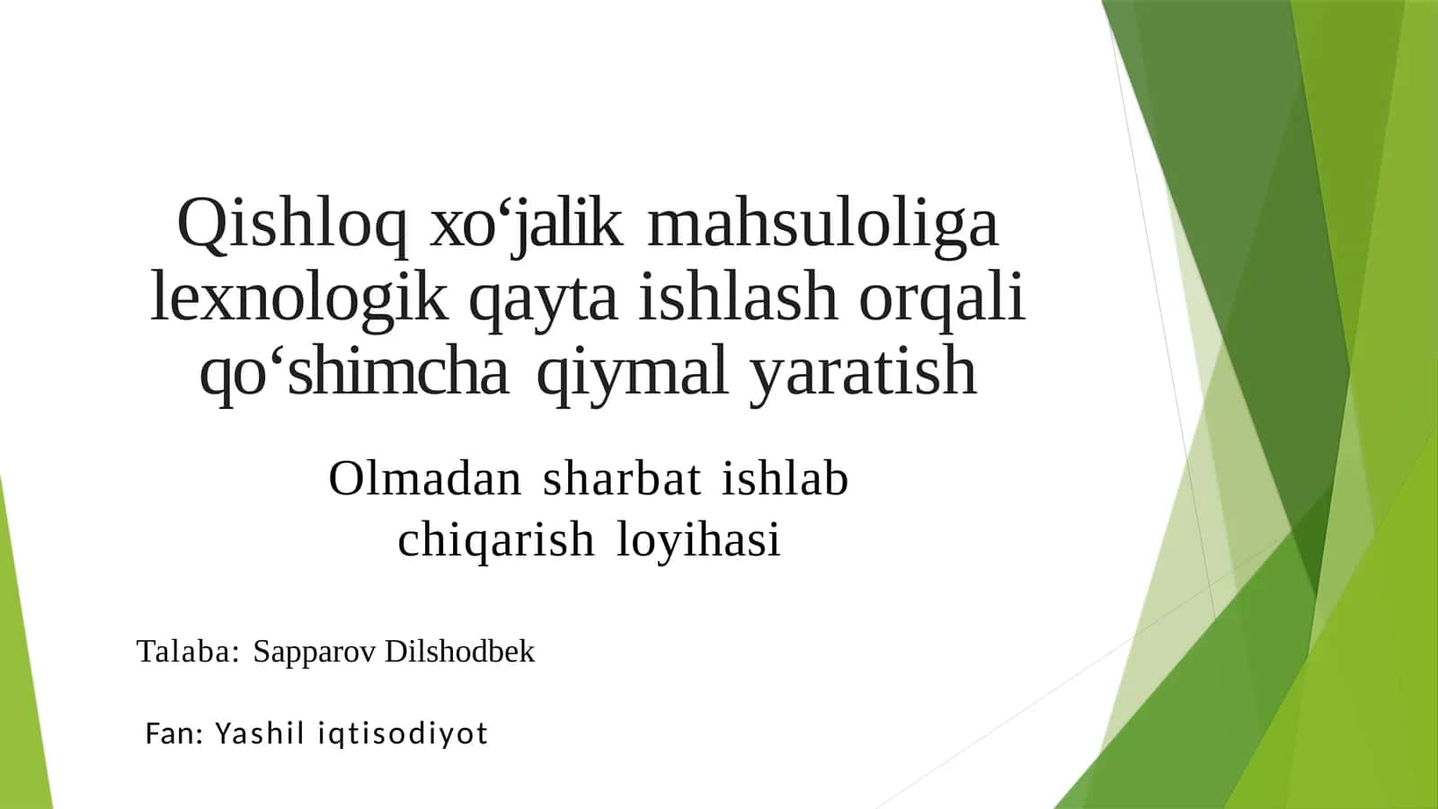 (100 millionlik loyiha ishi)  Qishloqxo‘jalik mahsulotlari 1