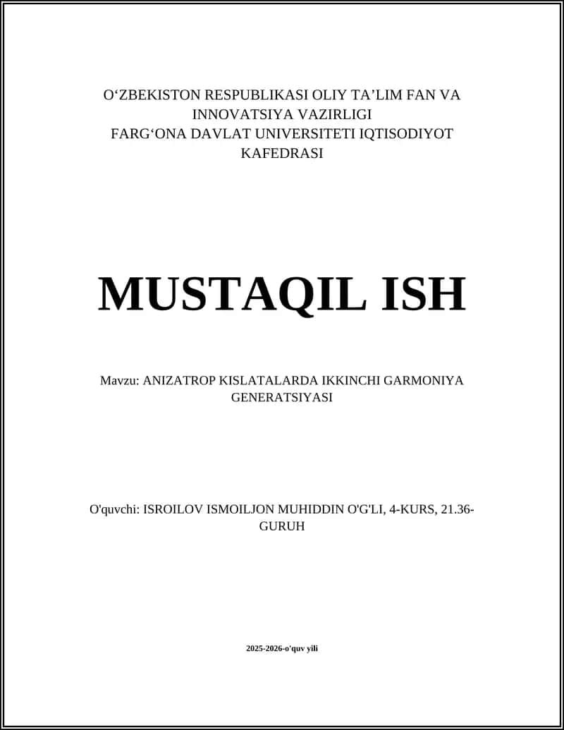 ANIZATROP KISLATALARDA IKKINCHI GARMONIYA GENERATSIYASI 1