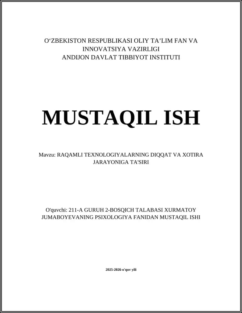 RAQAMLI TEXNOLOGIYALARNING DIQQAT VA XOTIRA JARAYONIGA TA'SIRI 1