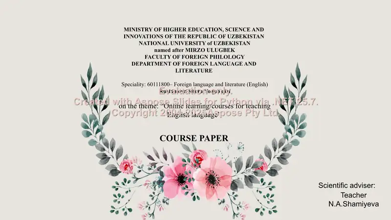 Online learning/courses for teaching English language 1