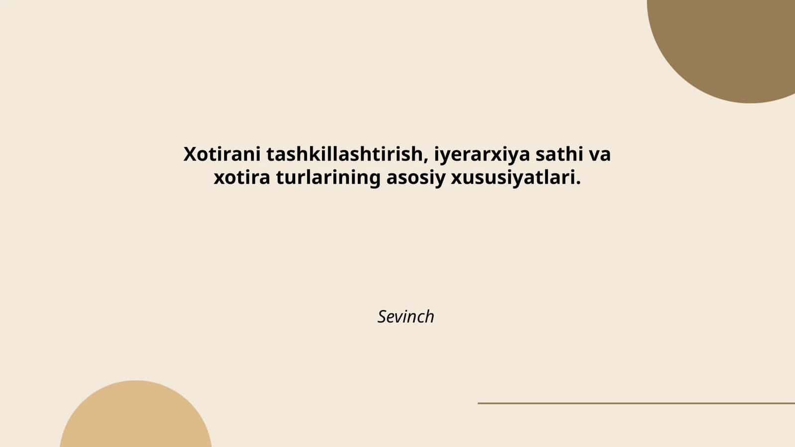 Xotirani tashkillashtirish, iyerarxiya sathi va xotira turlarining asosiy xususiyatlari 1