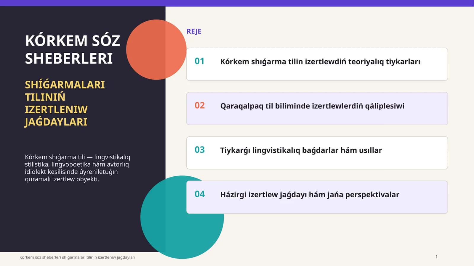 Kórkem Sóz Sheberleri Shıǵarmalari TiliniŃ Izertleniw Jaǵdaylari 1