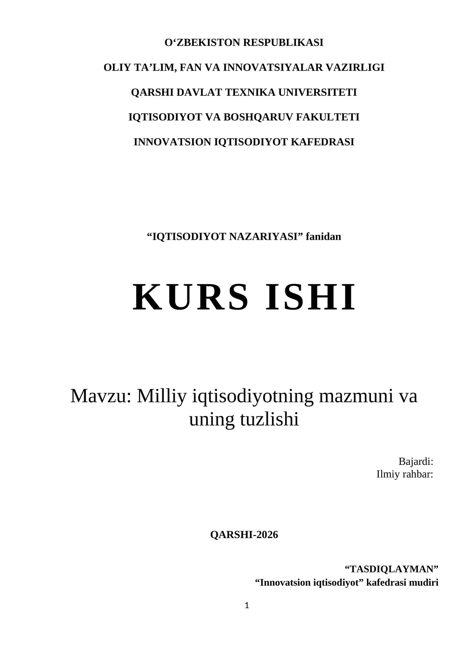 Milliy iqtisodiyotning mazmuni va uning tuzlishi 1