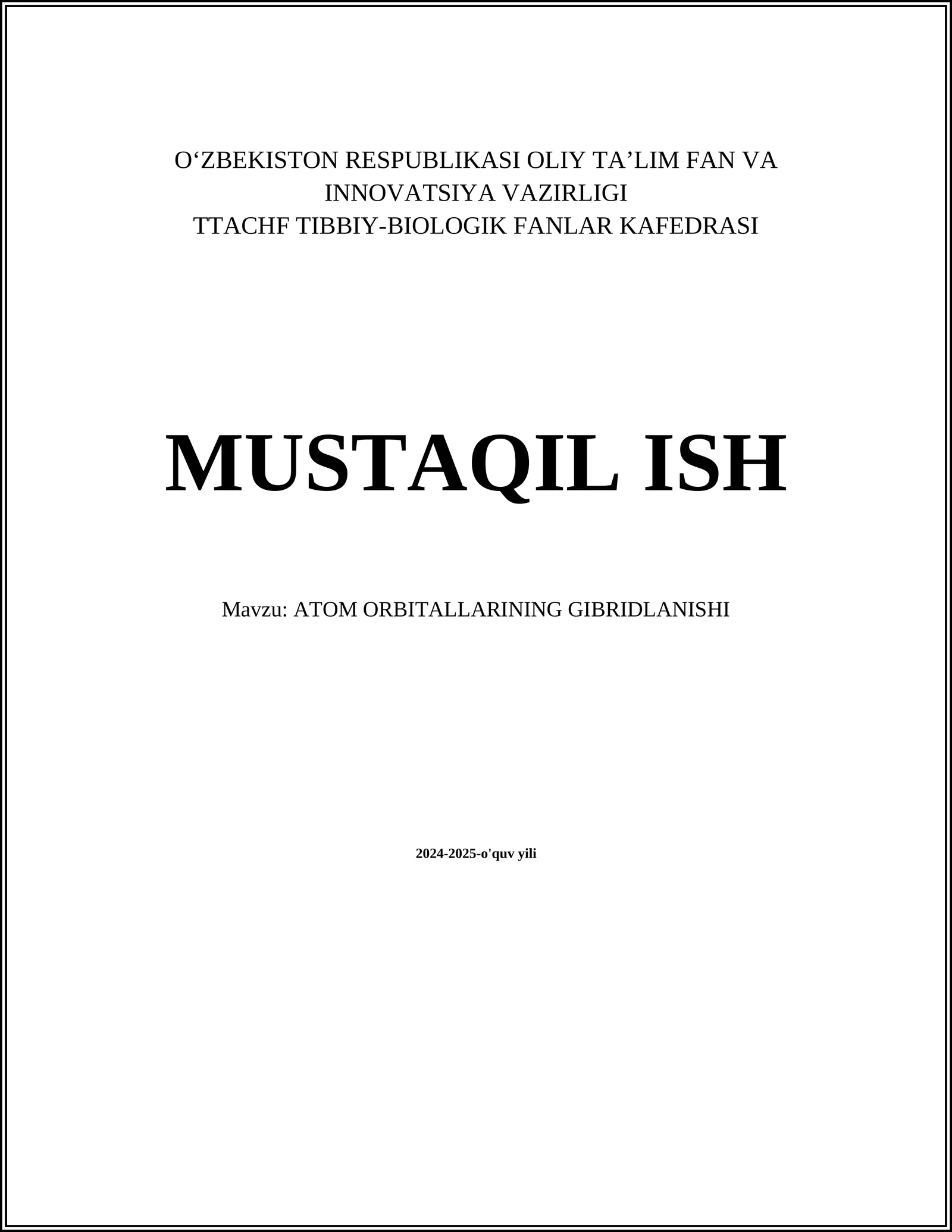ATOM ORBITALLARINING GIBRIDLANISHI 1