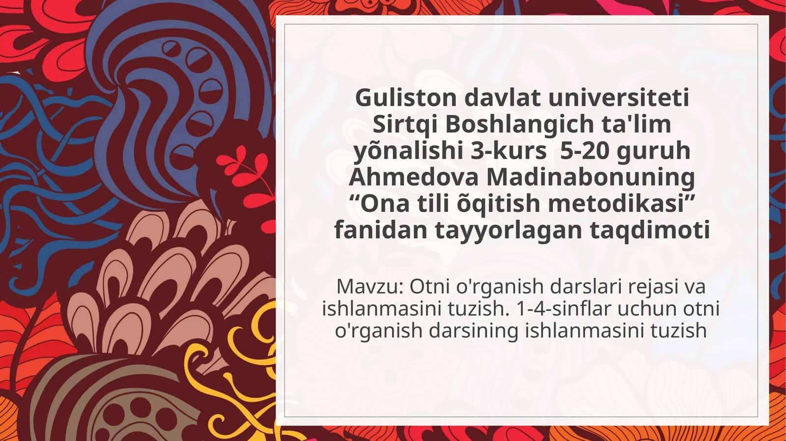 Otnio'rganish darslar rejasi va ishlanmasini tuzish. 1-4-sinflar uchun otni o'rganish darsining ishlanmasini tuzish 1