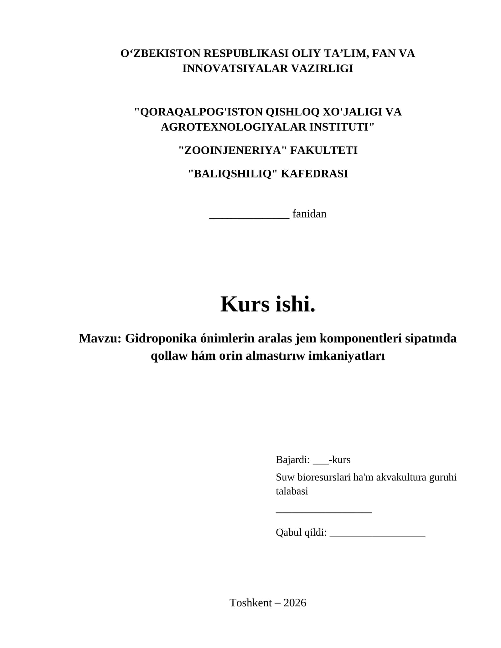 Gidroponika ónimlerin aralas jem komponentleri sipatında qollaw hám orin almastırıw imkaniyatları 1