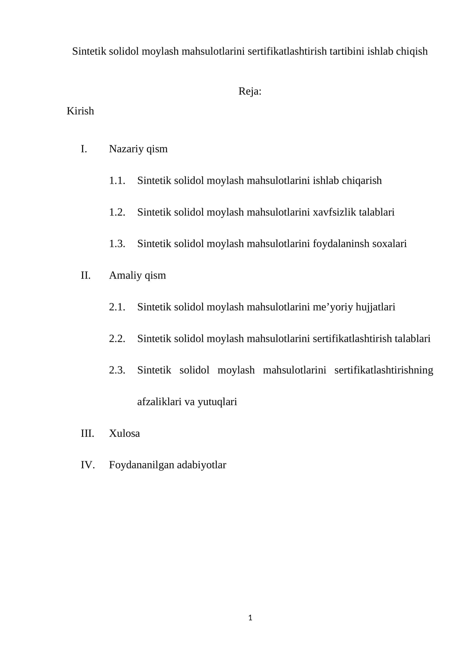 Sintetik solidol moylash mahsulotlarini sertifikatlashtirish tartibini ishlab chiqish 1