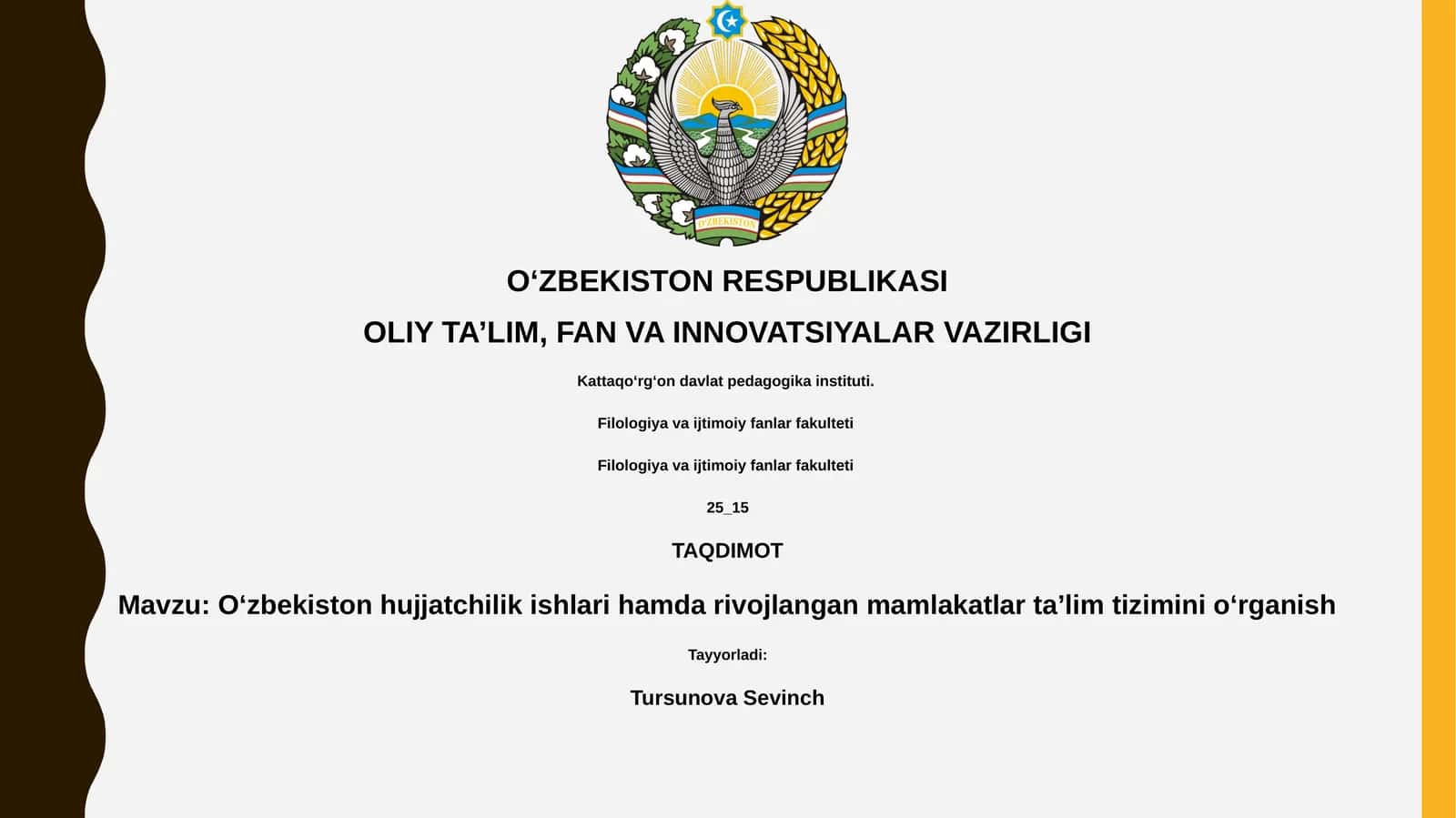 Oʻzbekiston hujjatchilik ishlari hamda rivojlangan mamlakatlar taʼlim tizimini oʻrganish 1