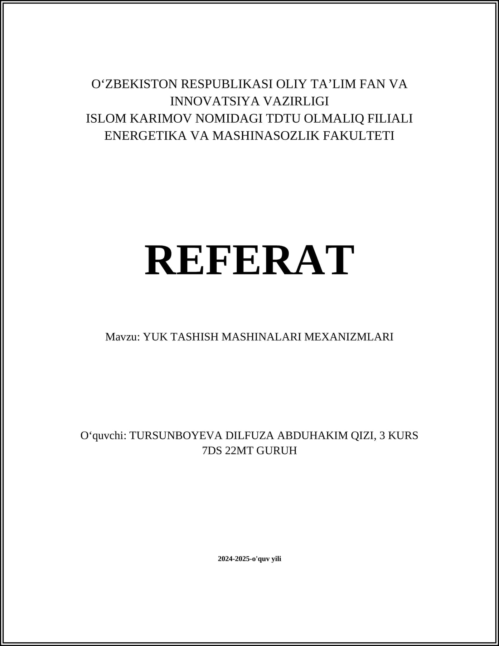 YUK TASHISH MASHINALARI MEXANIZMLARI 1