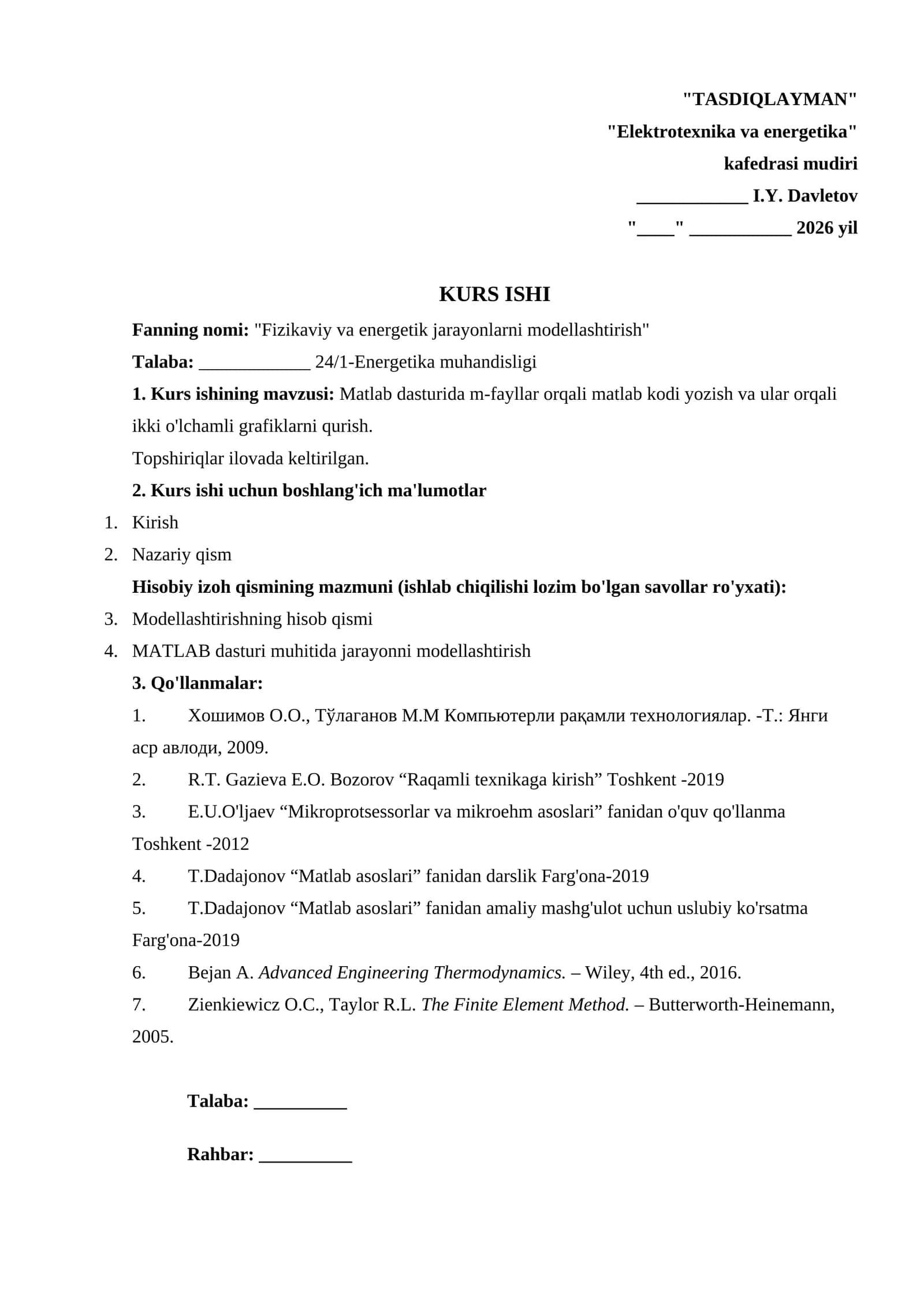 Matlab dasturida m-fayllar orqali matlab kodi yozish va ular orqali ikki o'lchamli grafiklarni qurish 1