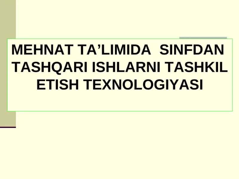 MEHNAT TA’LIMIDA SINFDAN TASHQARI ISHLARNI TASHKIL ETISH TEXNOLOGIYASI 1
