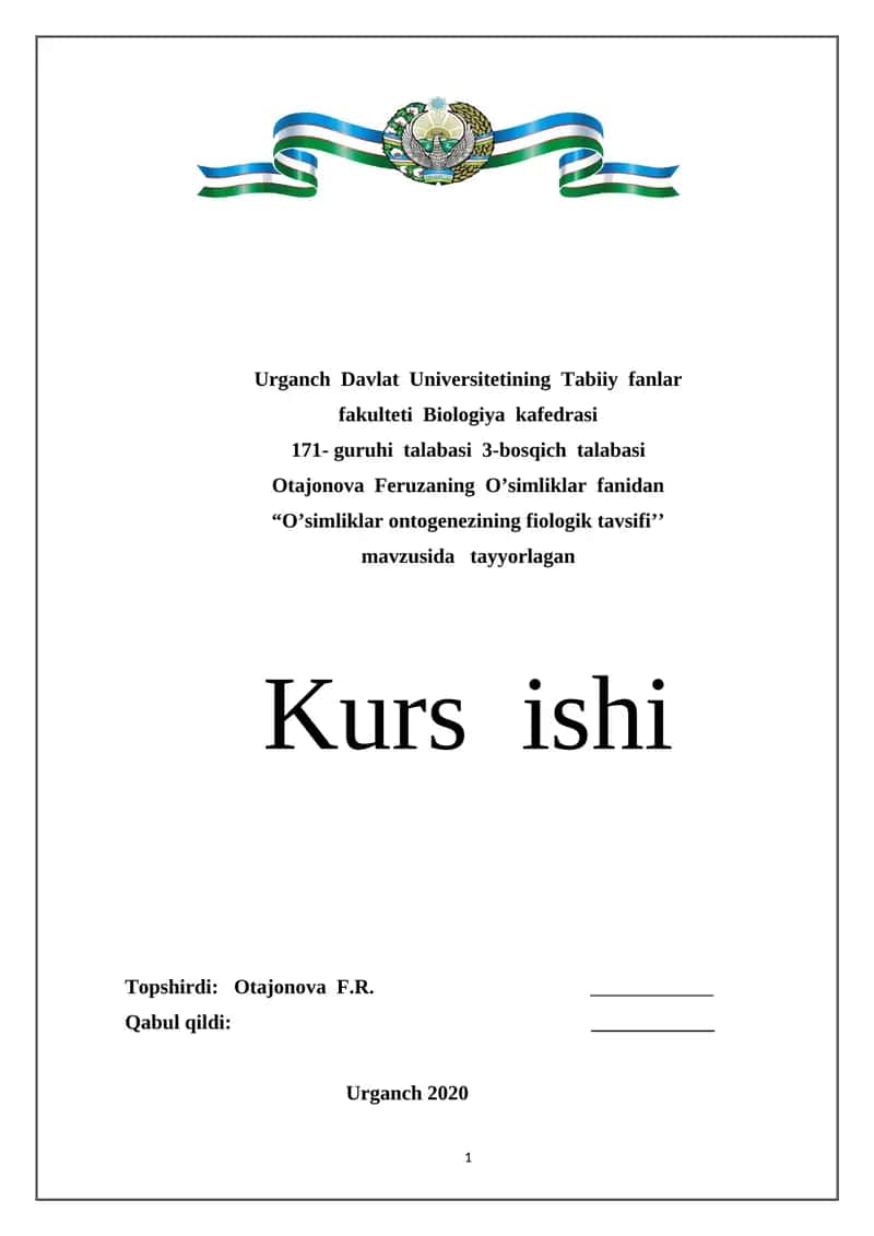 O’simliklar ontogenezining fiologik tavsifi 1