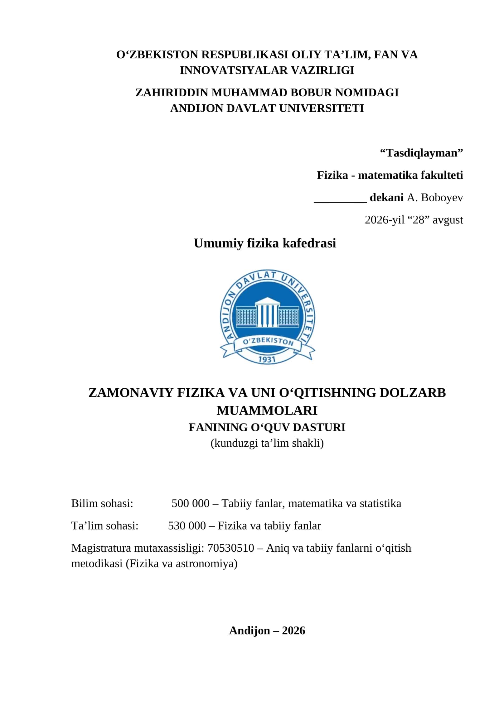 ZAMONAVIY FIZIKA VA UNI O‘QITISHNING DOLZARB MUAMMOLARI 1