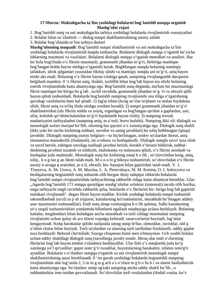Maktabgacha ta`lim yoshidagi bolalarni bog`lanishli nutqqa orgatish Mashg’ulot rejasi 1