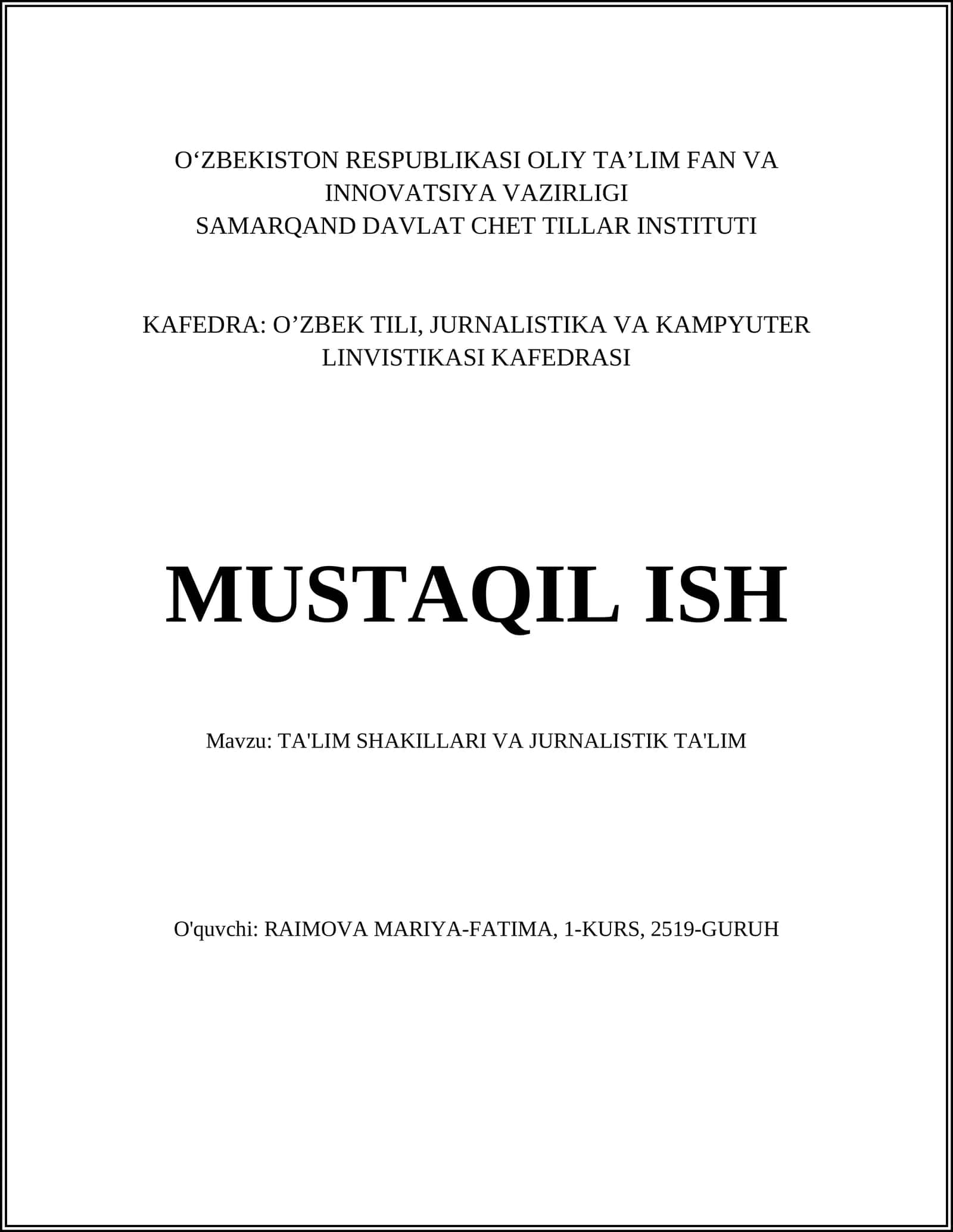 TA'LIM SHAKILLARI VA JURNALISTIK TA'LIM 1