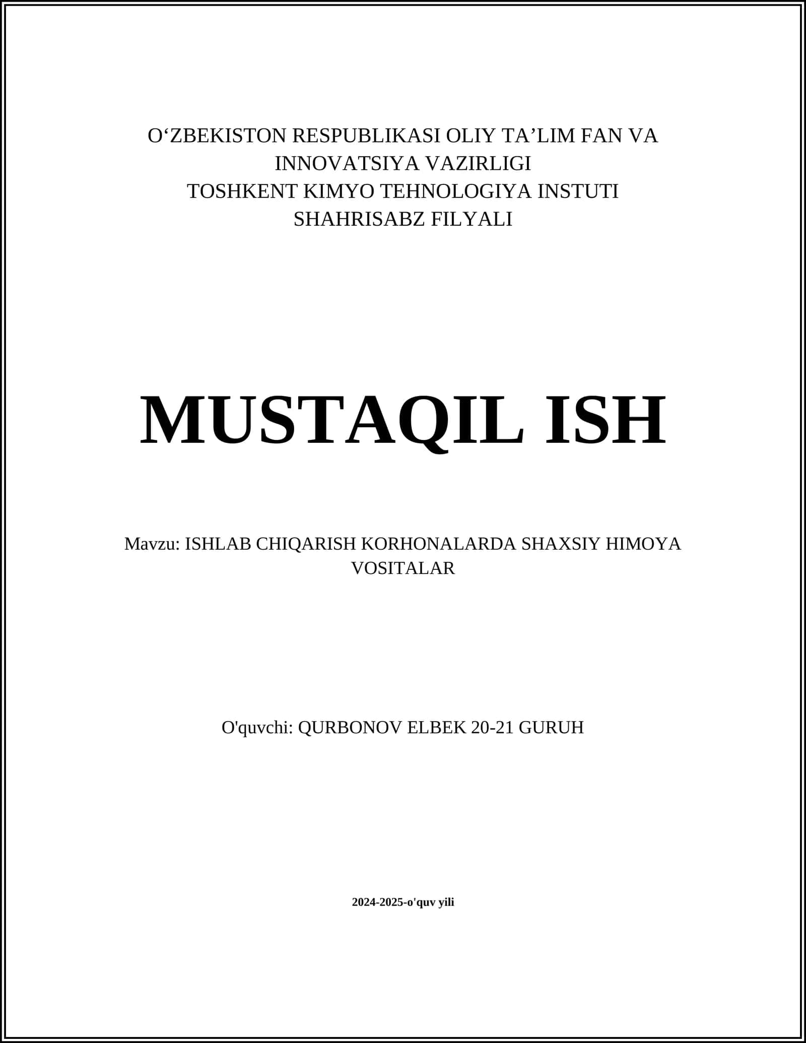 ISHLAB CHIQARISH KORHONALARDA SHAXSIY HIMOYA VOSITALAR 1