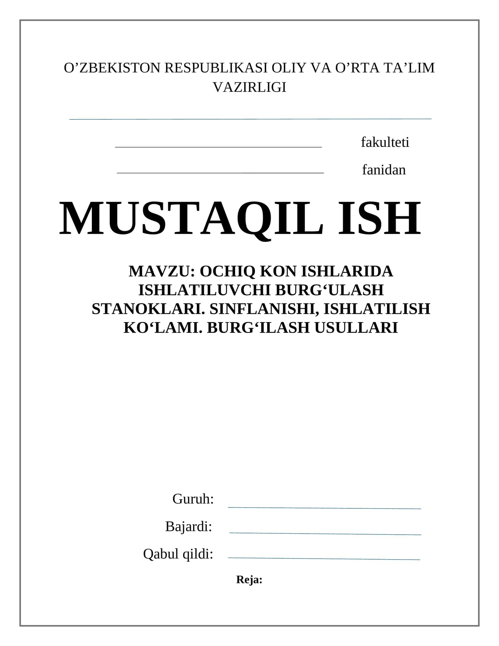OCHIQ KON ISHLARIDA ISHLATILUVCHI BURG‘ULASH STANOKLARI TURLARI ISHLASH PRINSIPLARI 1