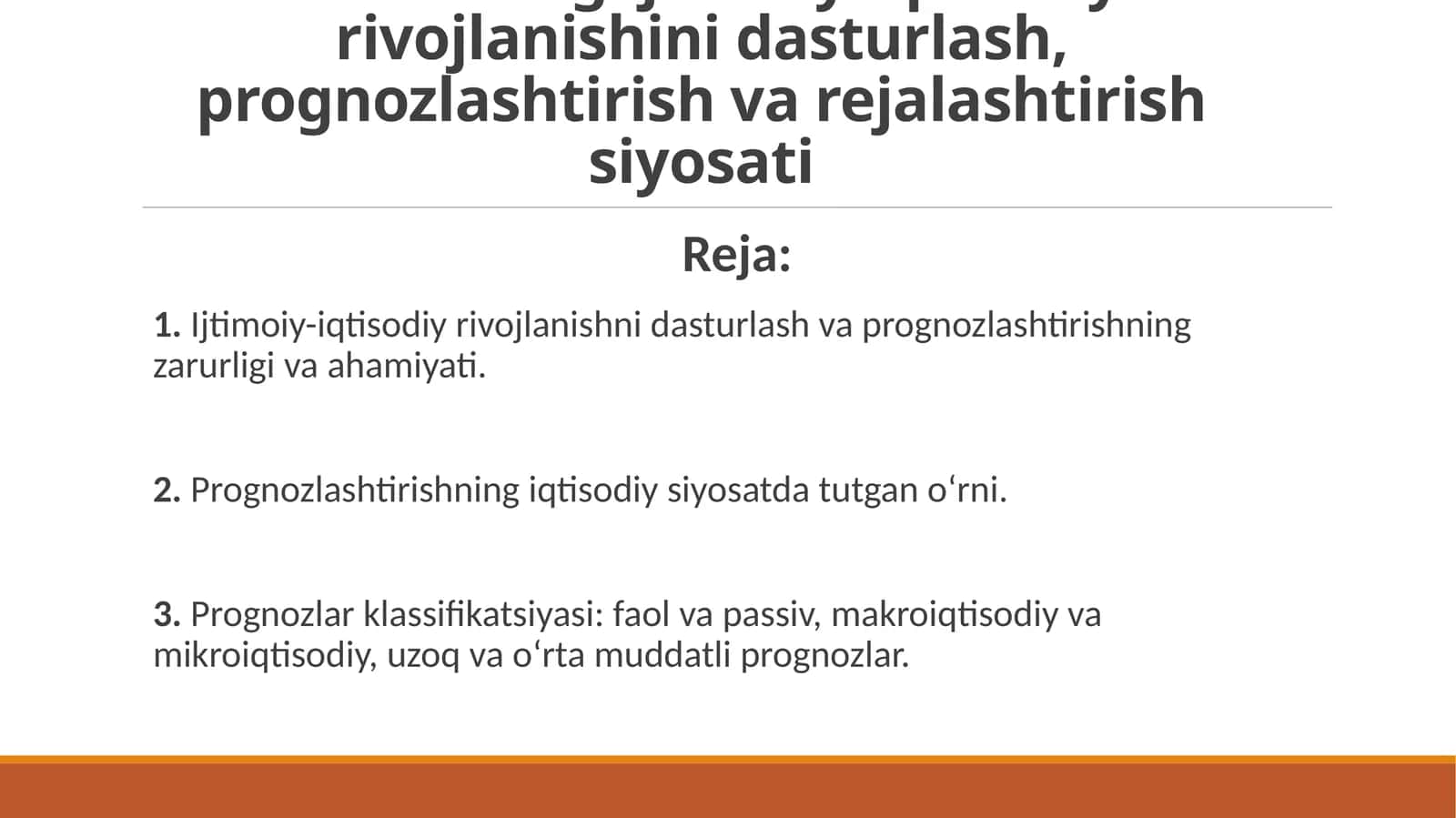 Davlatning ijtimoiy-iqtisodiy rivojlanishini dasturlash, prognozlashtirish va rejal 1
