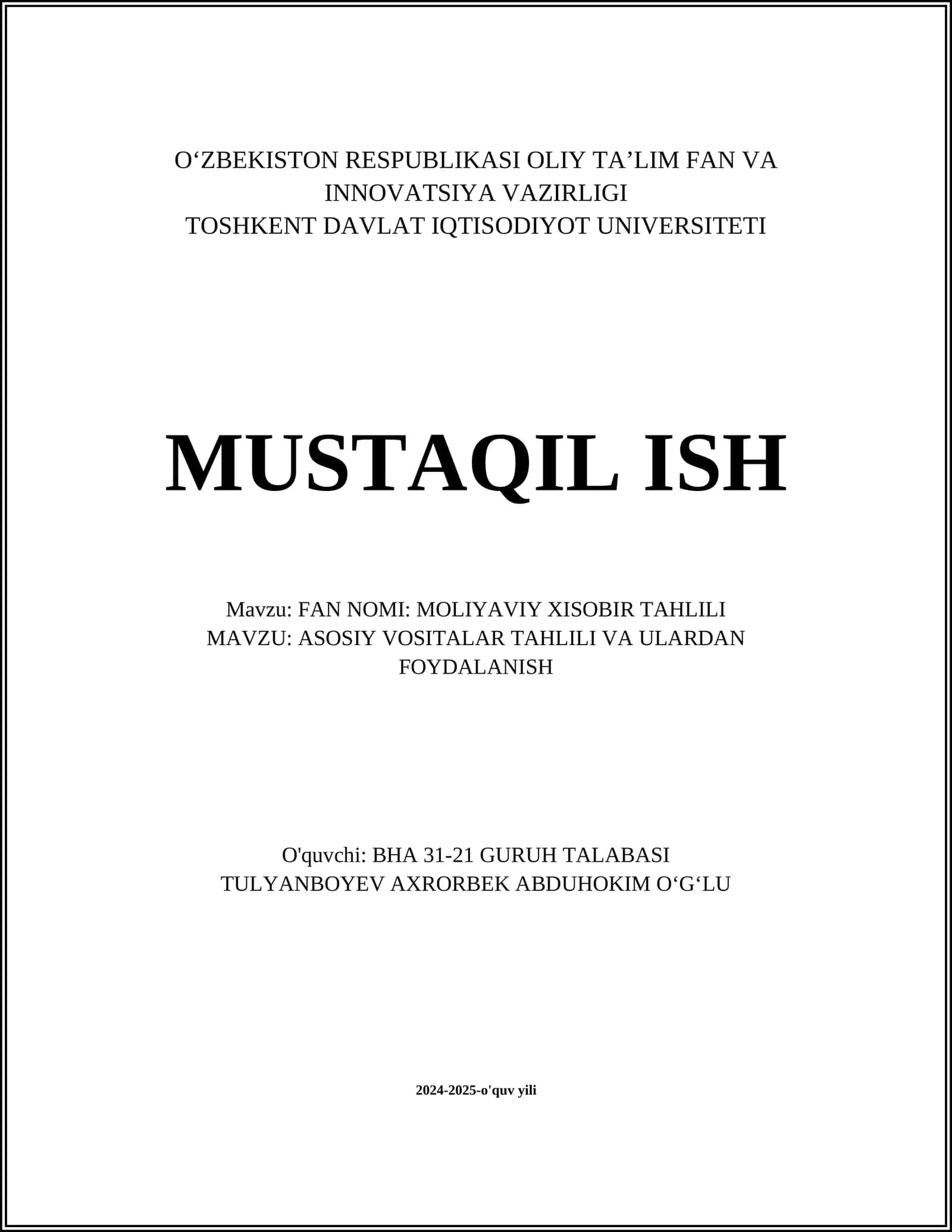 MOLIYAVIY XISOBIR TAHLILI 1