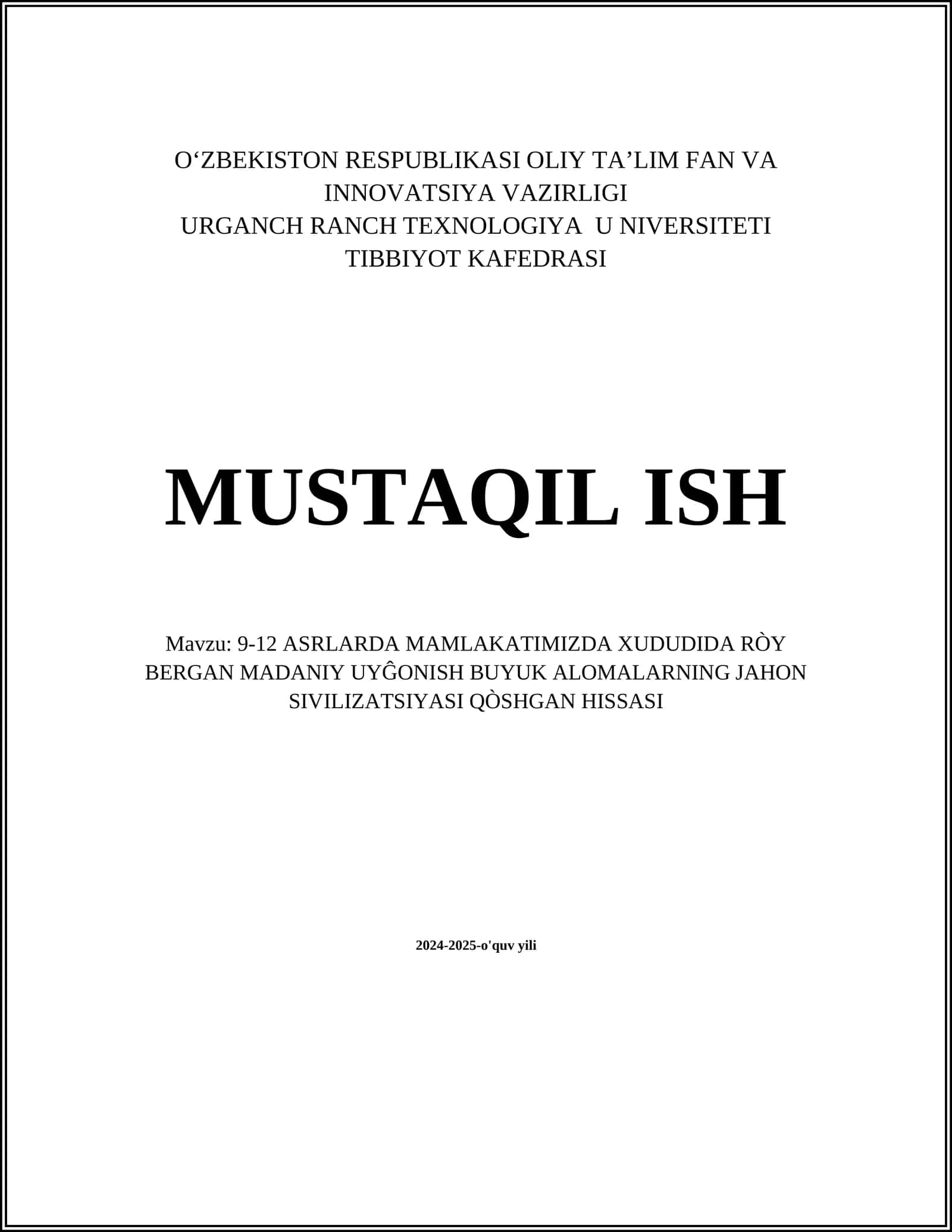 9-12 ASRLARDA MAMLAKATIMIZDA XUDUDIDA RÒY BERGAN MADANIY UYĜONISH BUYUK ALOMALARNING JAHON SIVILIZATSIYASI QÒSHGAN HISSASI 1