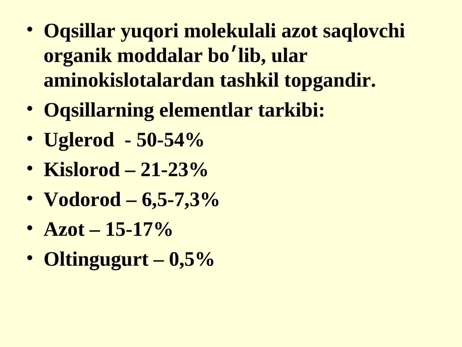 Oqsillar yuqori molekulali azot saqlovchi organik moddalar 1