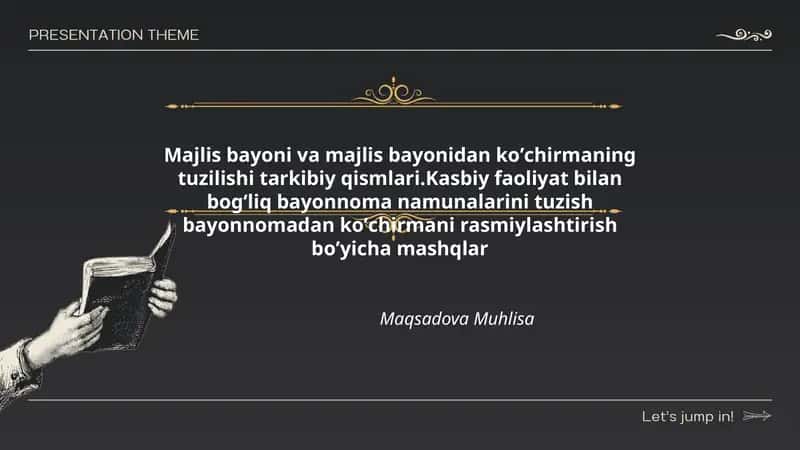 Majlis bayoni va majlis bayonidan koʼchirmaning tuzilishi tarkibiy qismlari 1