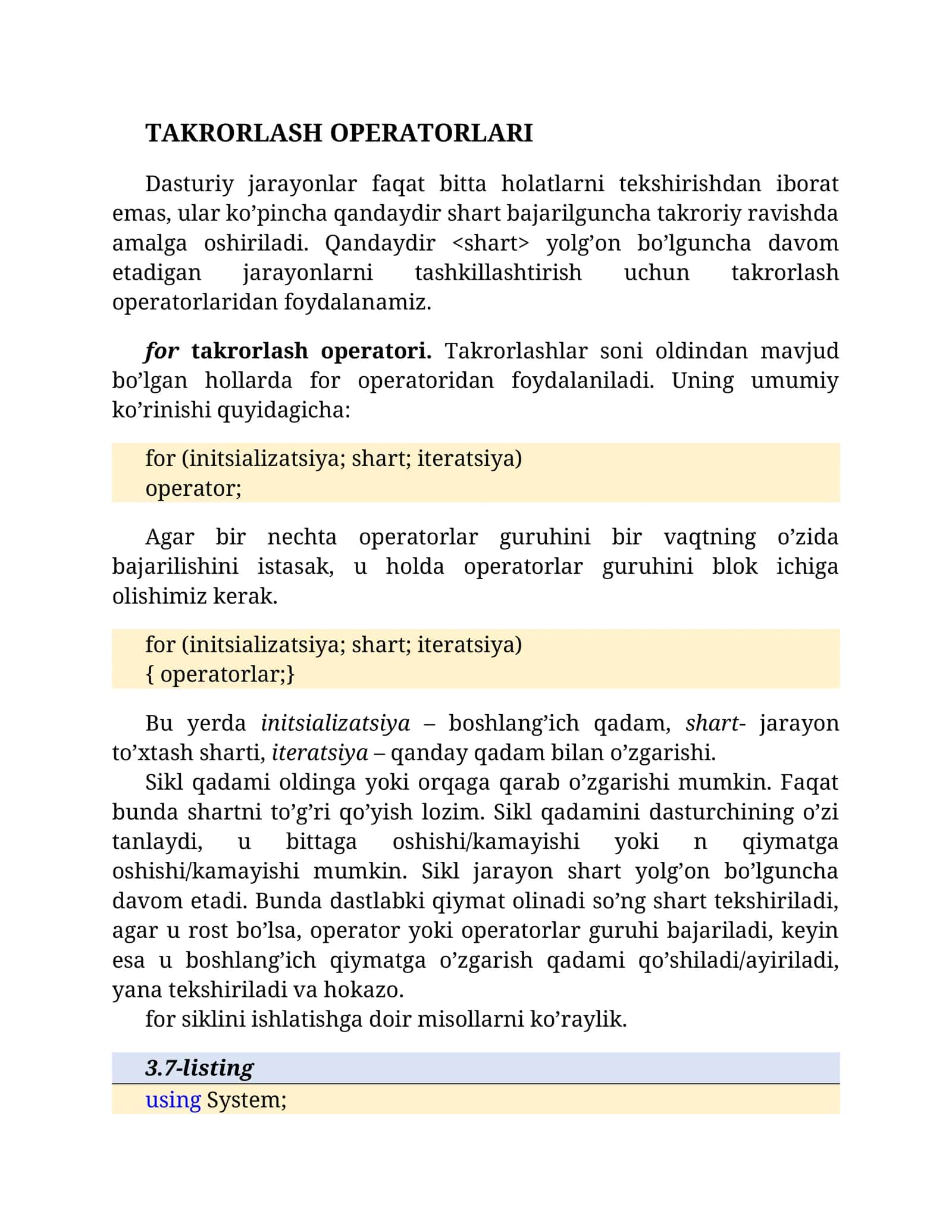 [TAKRORLASH OPERATORLARI] 1