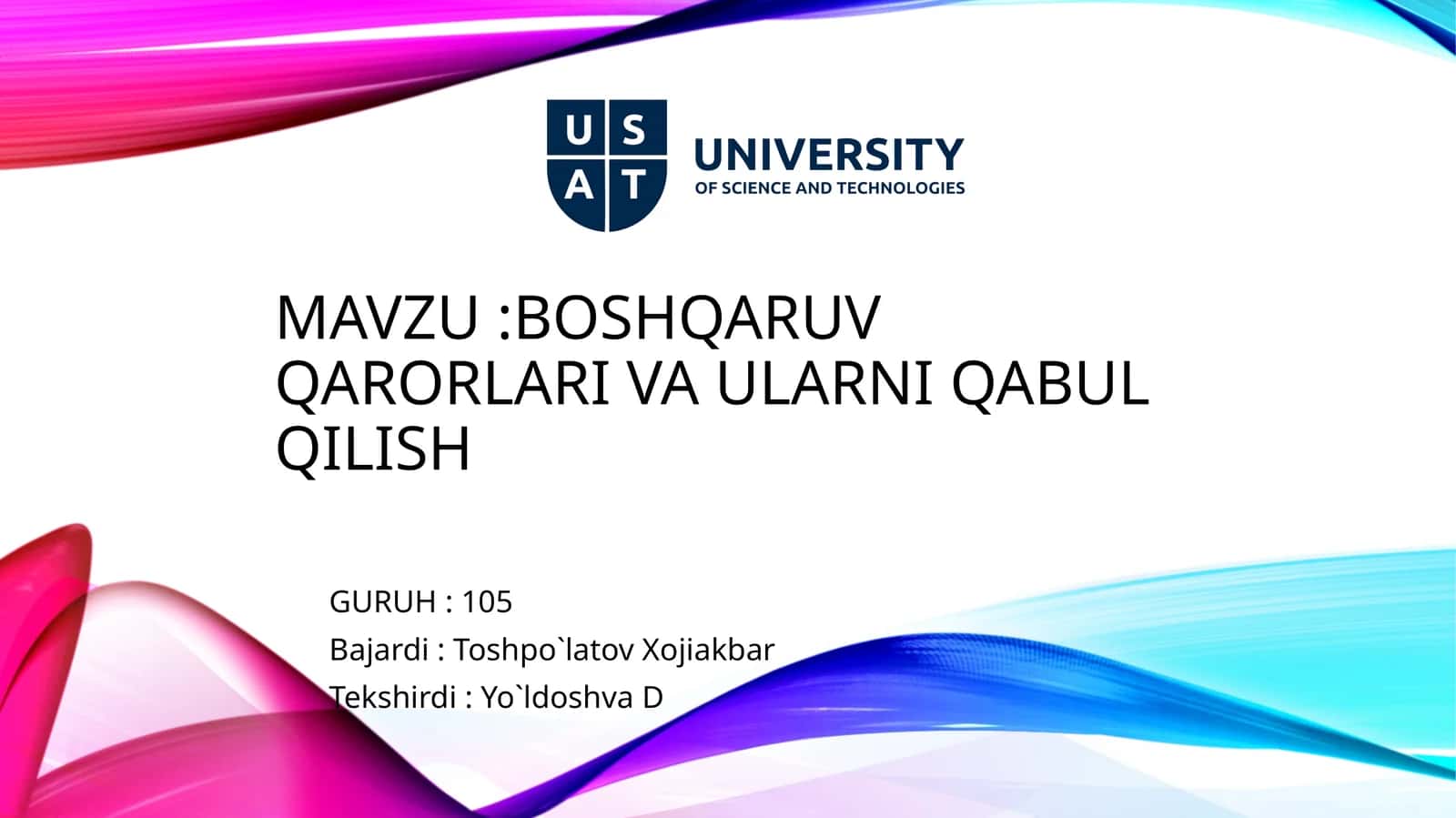 BOSHQARUV QARORLARI VA ULARNI QABUL QILISH 1
