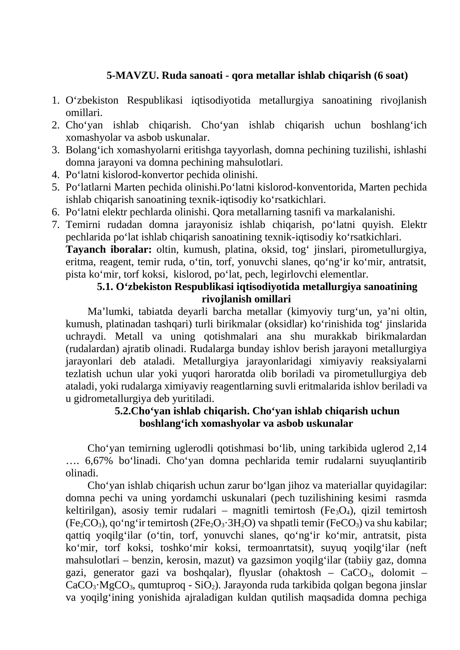 Ruda sanoati - qora metallar ishlab chiqarish 1